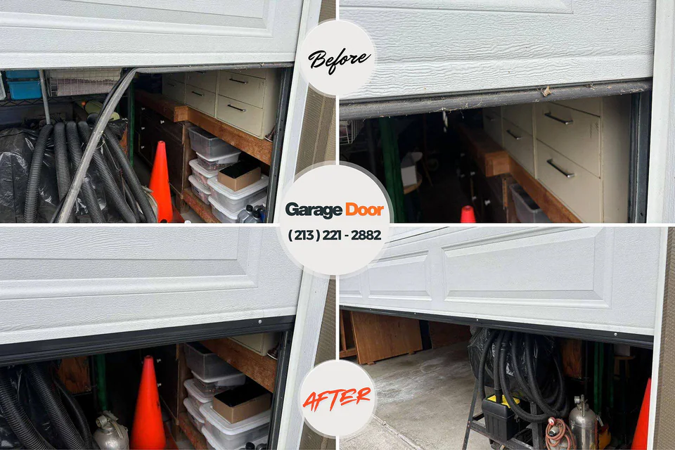 Before and after: garage door repair Redwood, TX